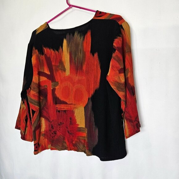 Paradiso Large Button-Down Cropped‎ Blouse Abstract Pattern Crepe High Low Hem - Picture 5 of 10